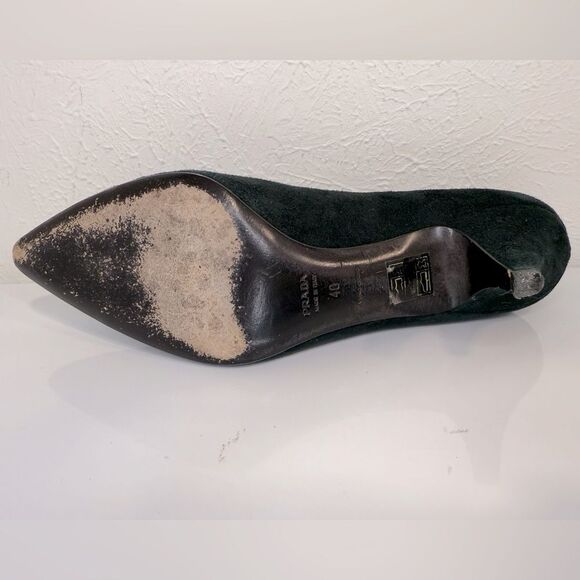 PRADA Green Suede Pointed Toe Kitten Heel Pump Right Shoe Only Size 40 - Picture 5 of 5